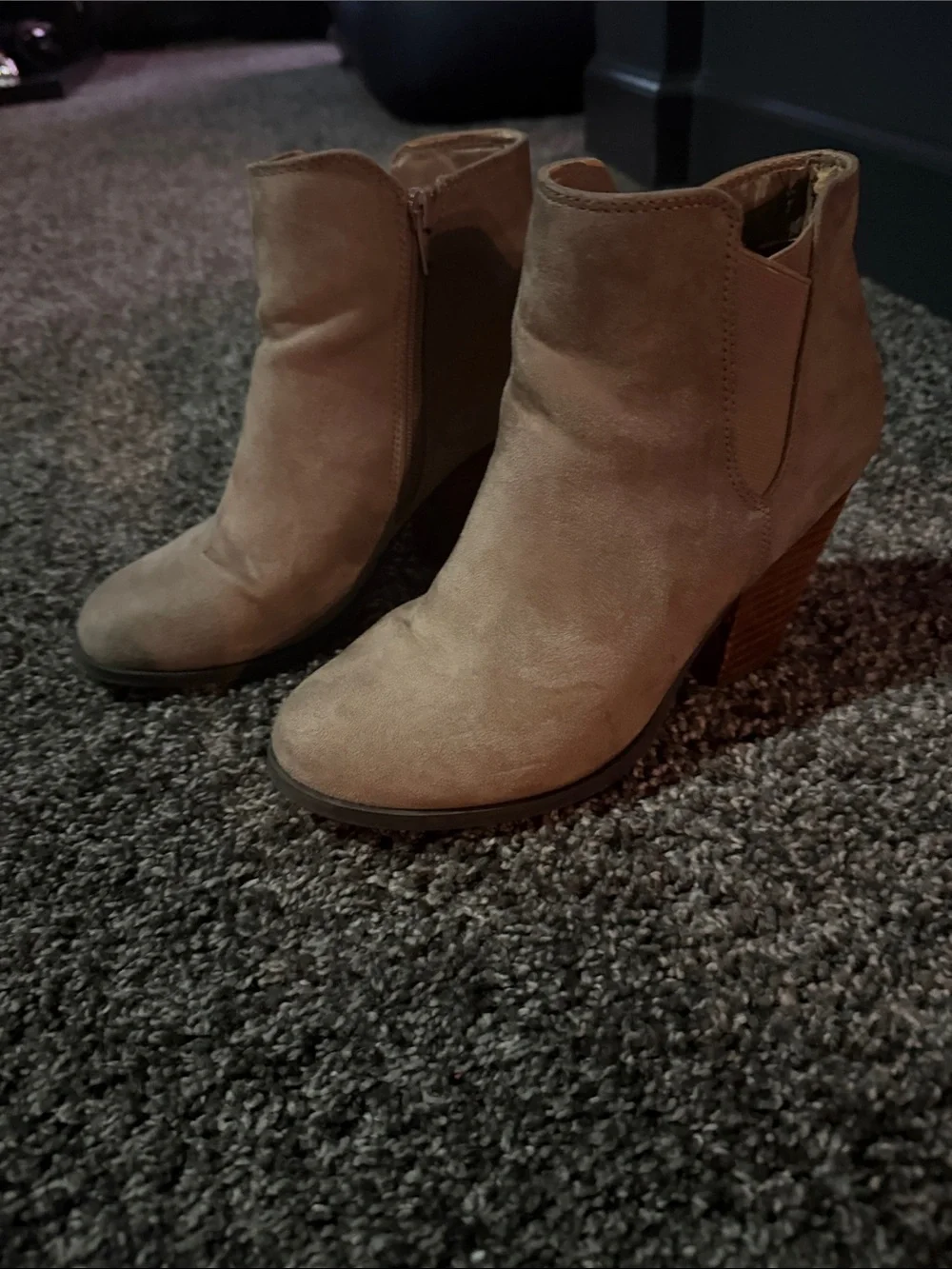 Mix No. 6 Taupe Suede Ankle Booties with Stacked Heel